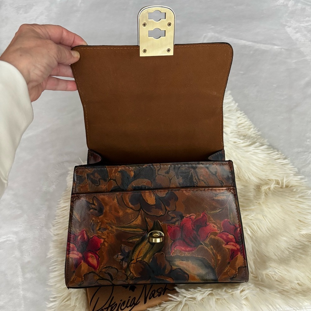 PATRICIA NASH Leather Chauny Floral Sienna Sunset Satchel Crossbody--NWT - Picture 5 of 13